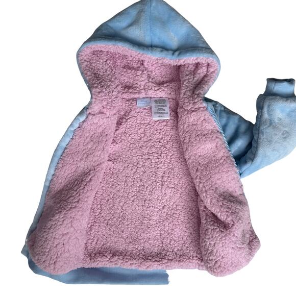 Disney Princess Sherpa Lined Jacket Girls 5 Light Blue Pink Gold Hood Winter SEE - Picture 4 of 13